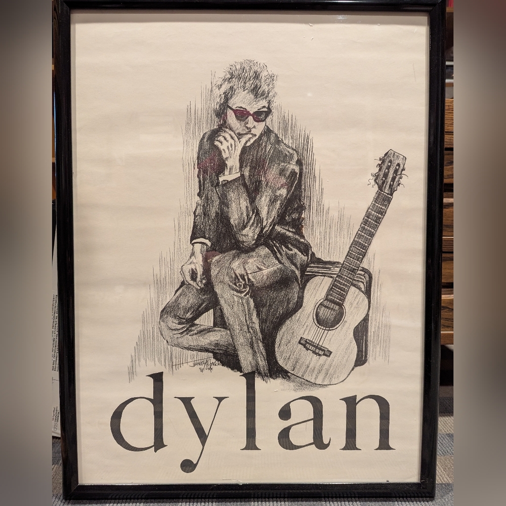 Signed artist Bob Dylan Print framed.